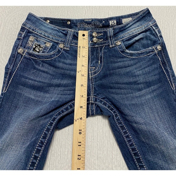 Miss Me Jeans Easy Capri Style JE5002EP34 Distressed Blue 25 Embellished Pockets - Picture 8 of 11